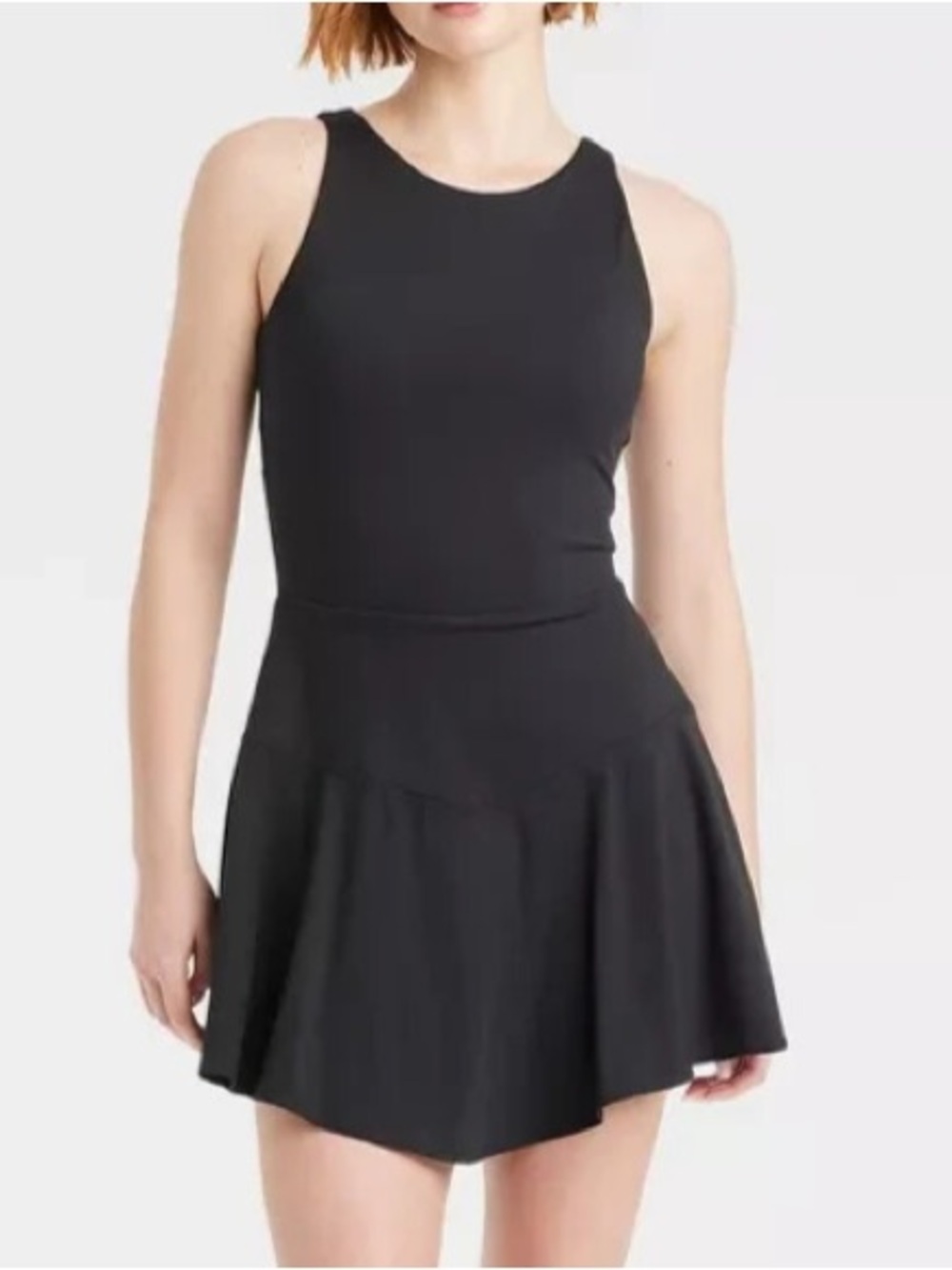 JoyLab Women's Black Sleeveless Mini Scallop Back Athletic Workout Dress in XS